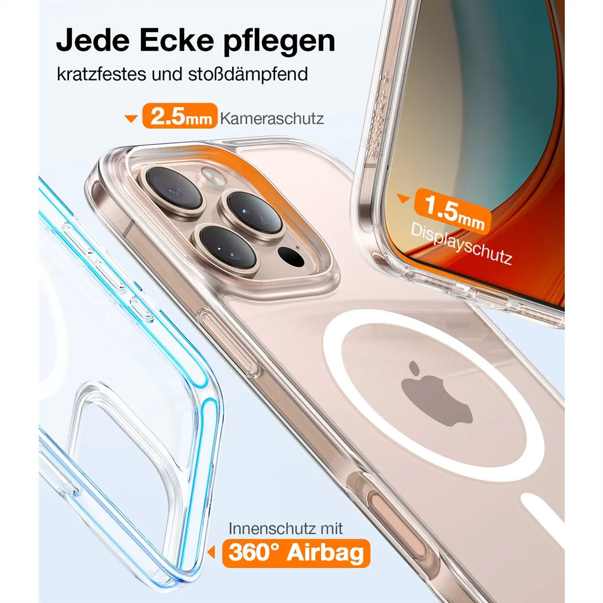 Torras Diamond – Backcover – für Apple iPhone 16, MagSafe, PC+TPU, Transparent