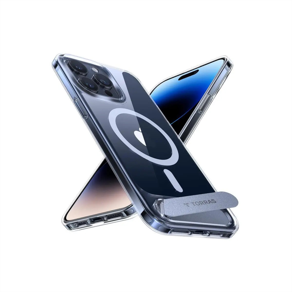 Torras UPRO Pstand Backcover – für Apple iPhone 15 Pro Max, MagSafe, mit Ständer, PC+TPU, Transparent
