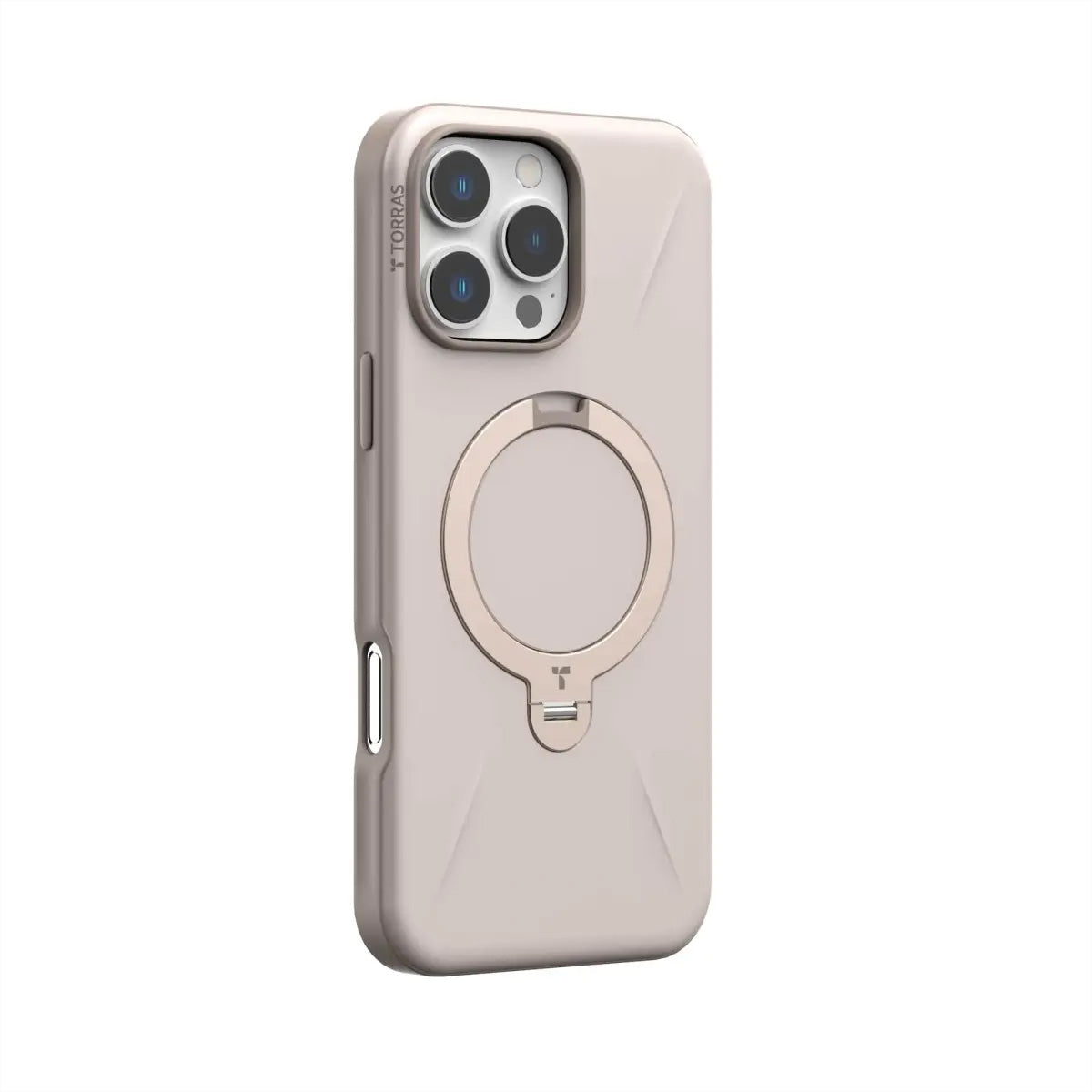 Torras Ostand 360 Spin Fusion Backcover – für Apple iPhone 16 Pro Max, MagSafe, mit Ständer, PC+TPU, Beige