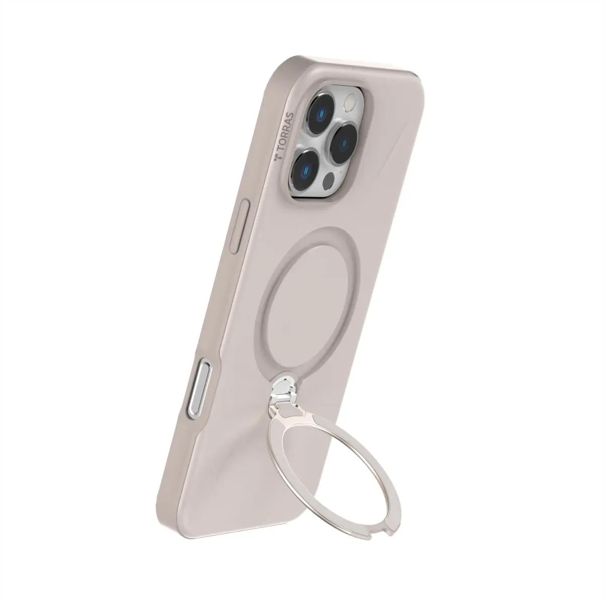 Torras Ostand 360 Spin Fusion Backcover – für Apple iPhone 16 Pro, MagSafe, mit Ständer, PC+TPU, Beige