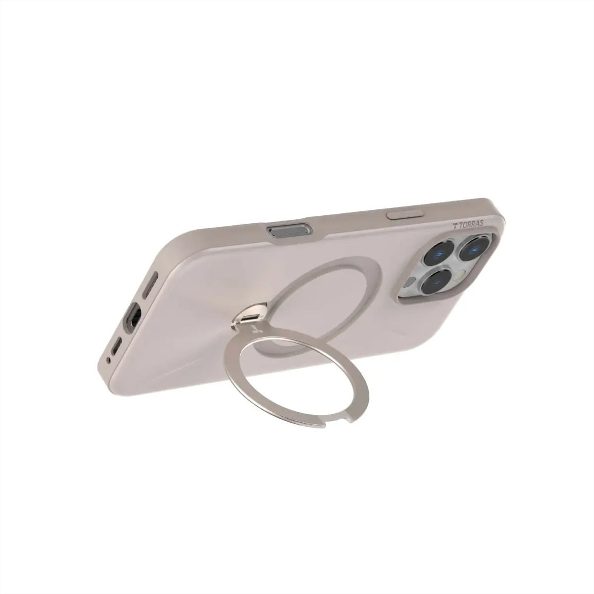 Torras Ostand 360 Spin Fusion Backcover – für Apple iPhone 16 Pro, MagSafe, mit Ständer, PC+TPU, Beige