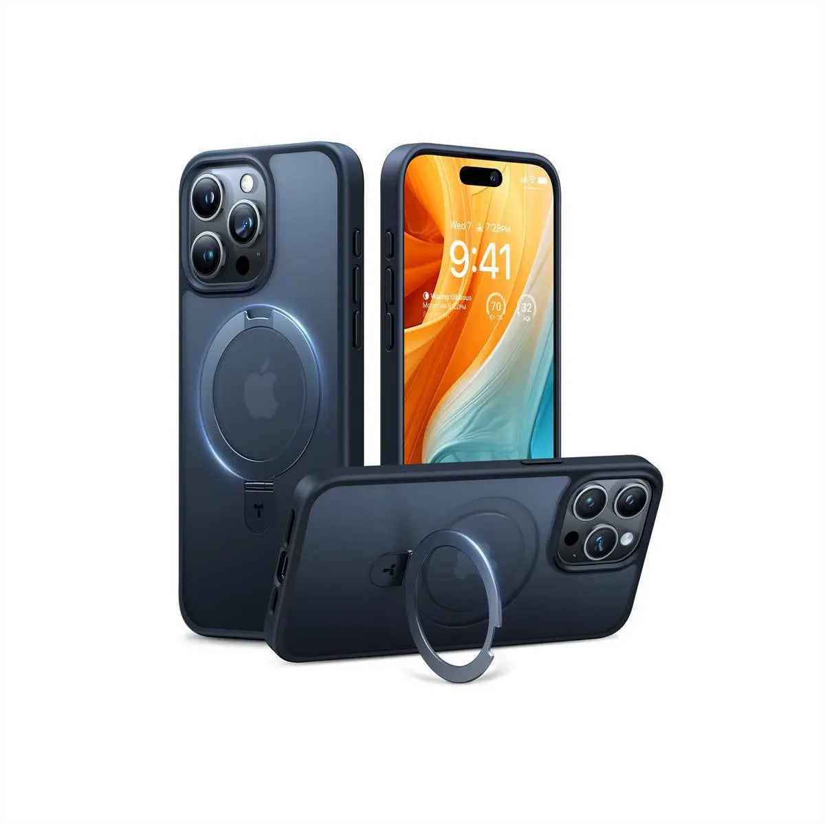 Torras UPRO Ostand Backcover – für Apple iPhone 15 Pro, MagSafe, mit Ständer, PC+TPU, Schwarz
