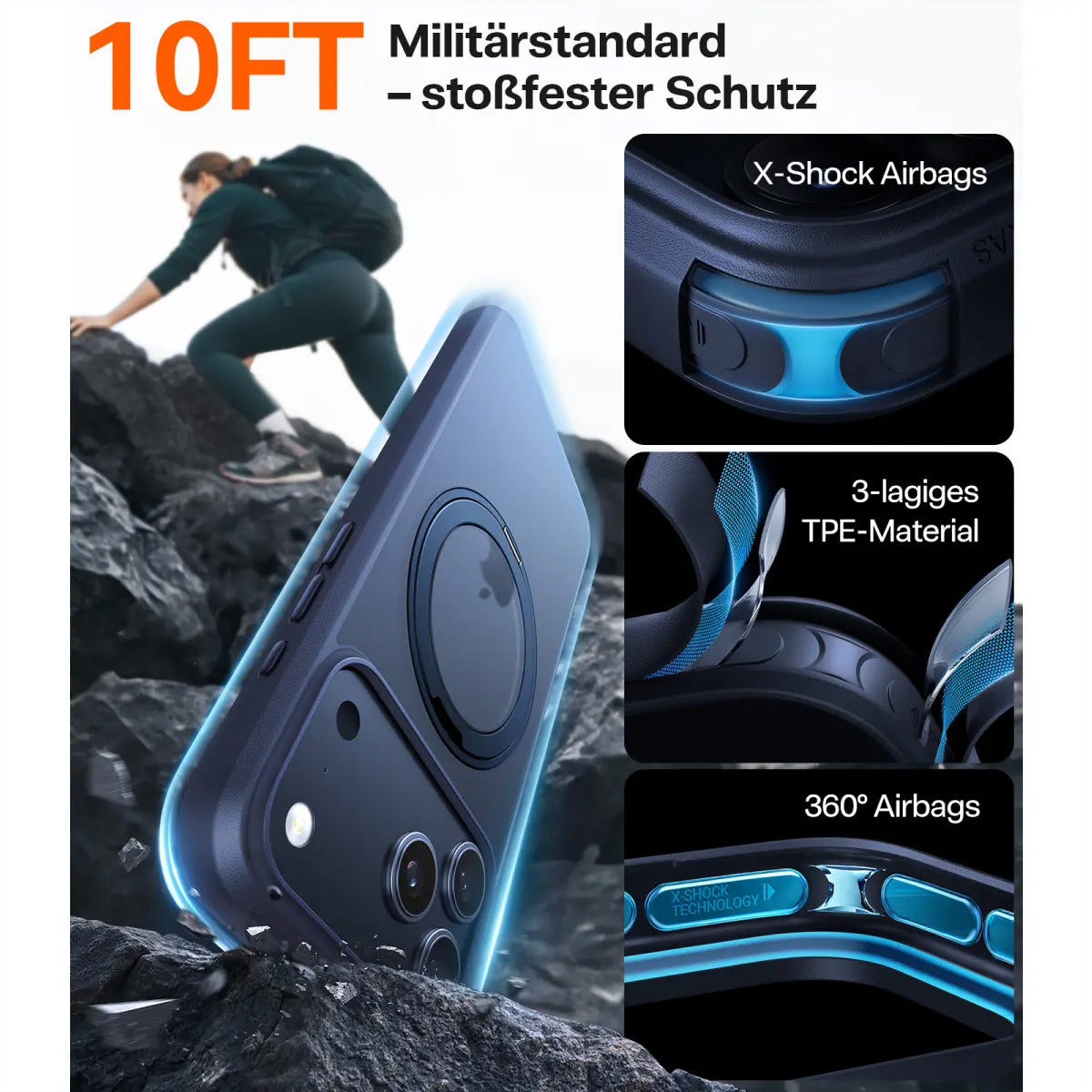 Torras UPRO Ostand Pro Backcover – für iPhone 17 Pro / 17 Pro Max, MagSafe, mit Ständer, PC+TPU, Blau