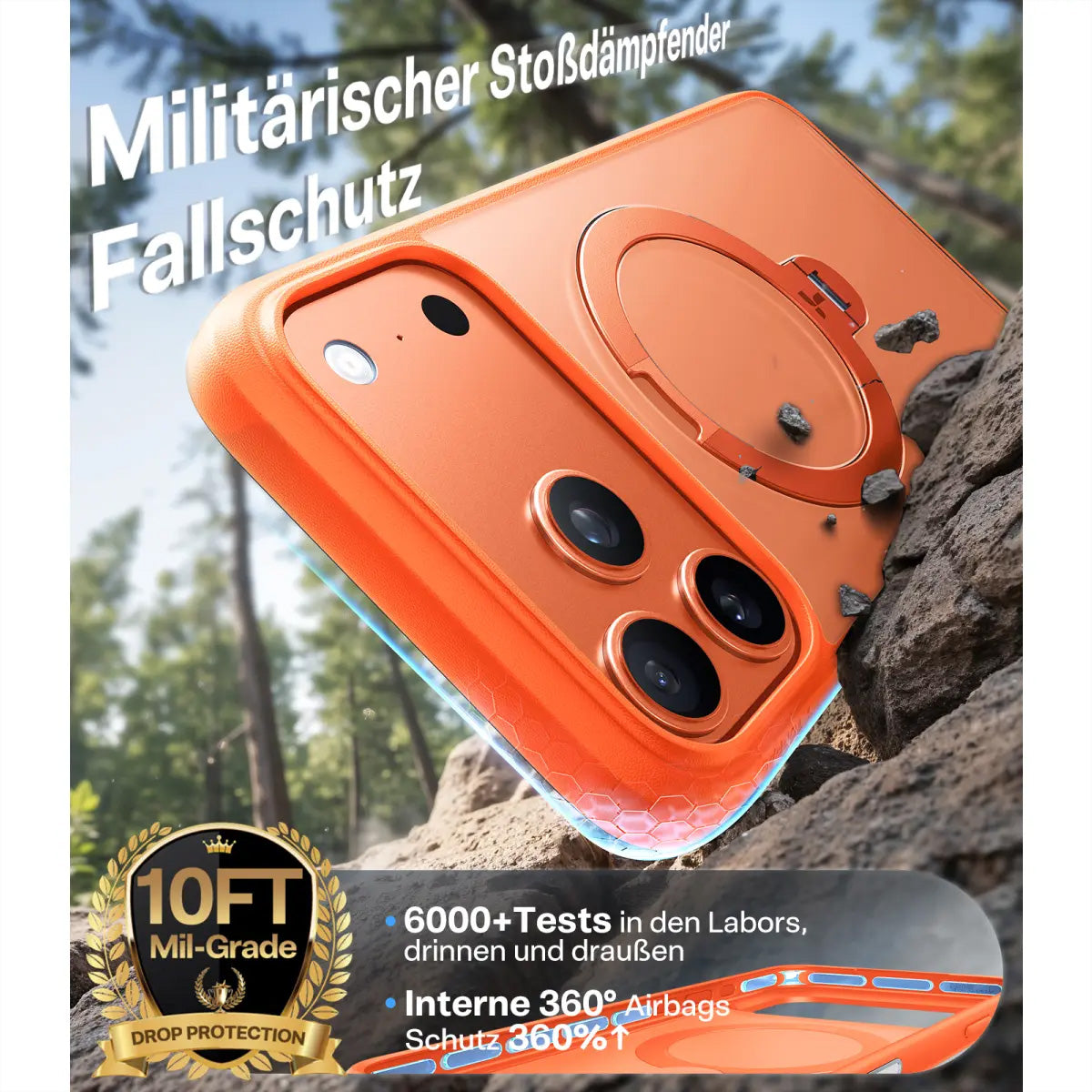 Torras UPRO Ostand Spin Backcover – für Apple iPhone 17 Pro Max, MagSafe, mit Ständer, PC+TPU, Orange