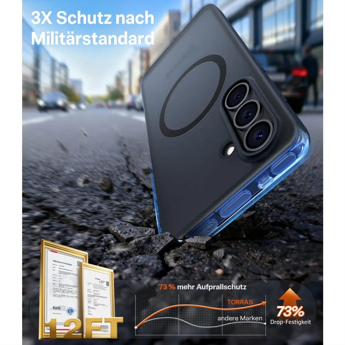 Torras Backcover – für Samsung Galaxy S26, MagSafe, PC+TPU, Schwarz/Transparent