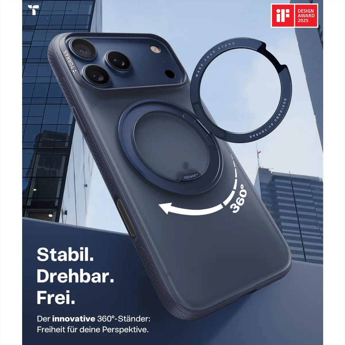 Torras Ostand R Fitness Backcover – für Apple iPhone 17 Pro, MagSafe, mit Ständer, PC+TPU, Blau, Ringhalter