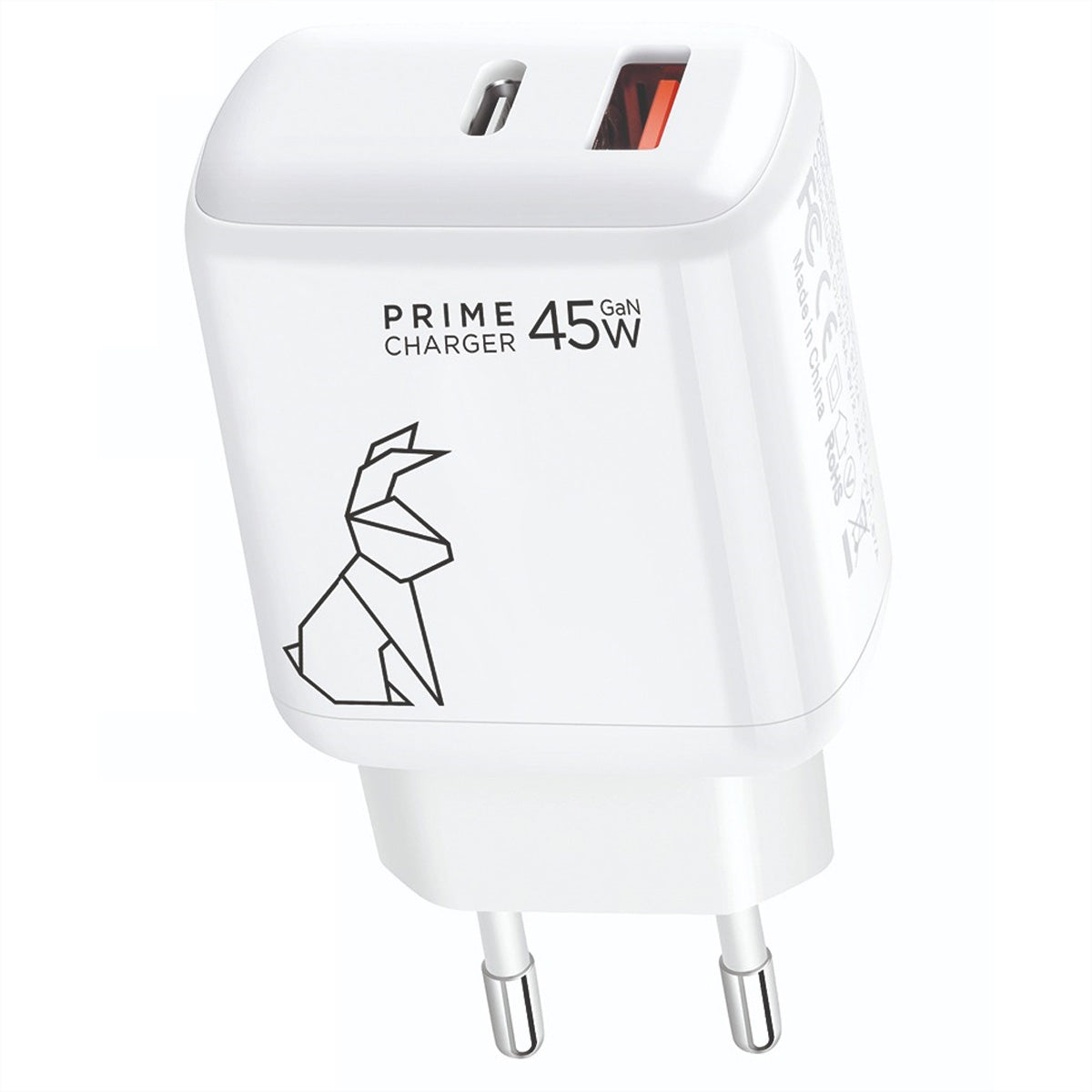 Rabbiter Power Fast Dual-Charger USB-Ladegerät 45 W – USB-C×1, USB-A×1 – GaN – für Smartphones – weiss