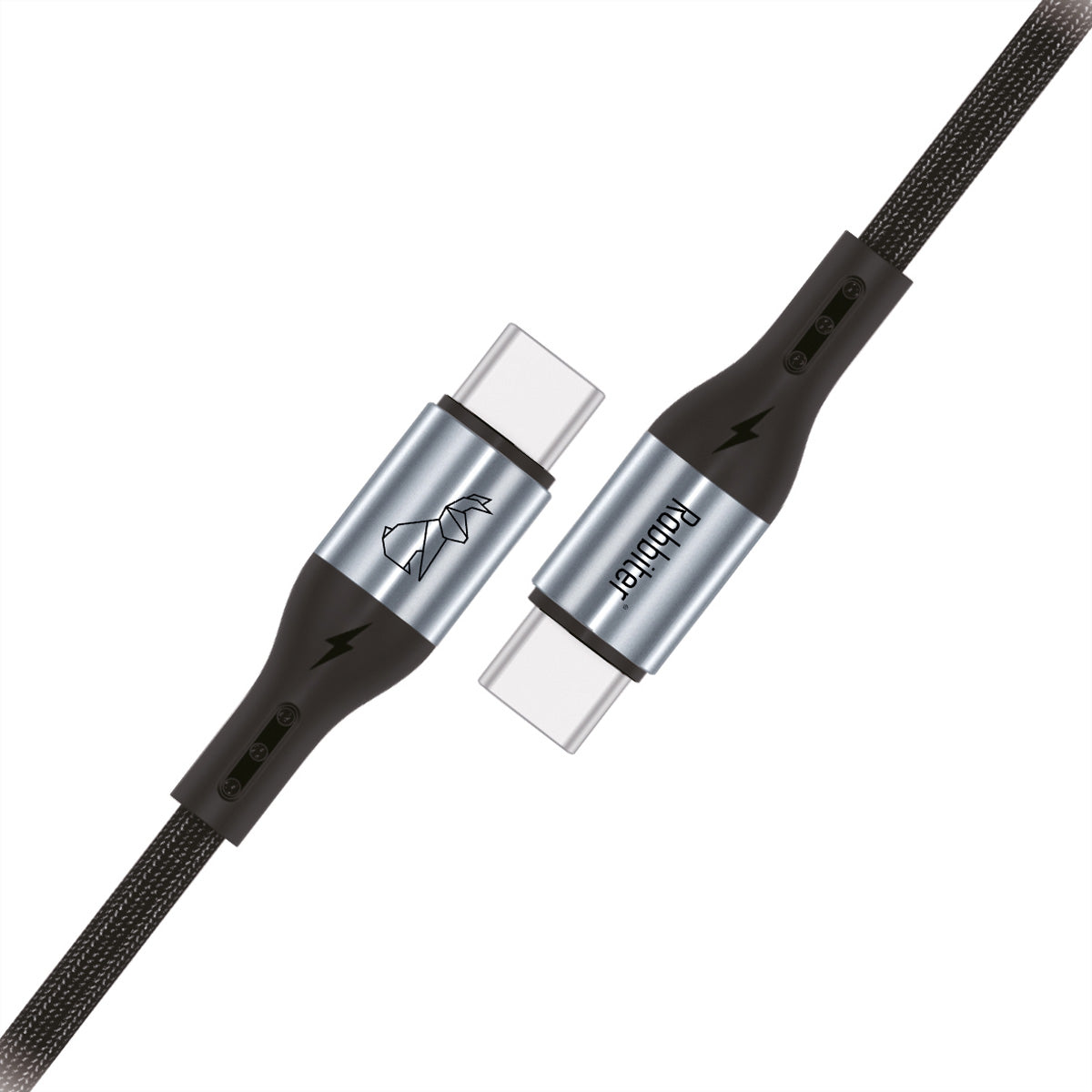 Rabbiter USB-C auf USB-C Kabel – USB 2.0 (480 Mbit/s) – 1,2 m – PD 60 W – Textilmantel – Schwarz