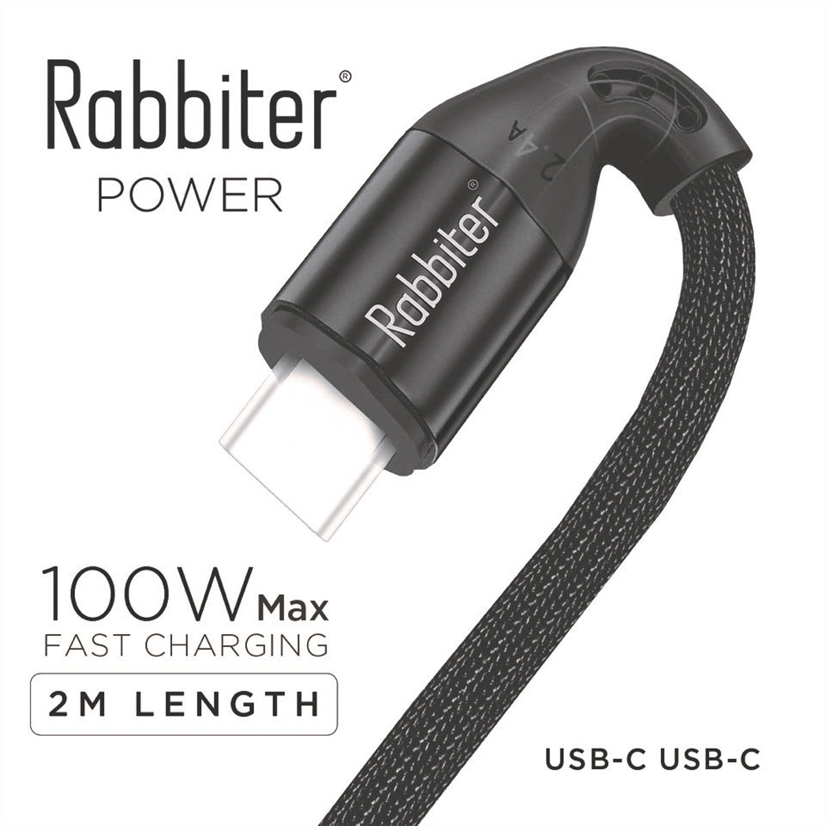 Rabbiter USB-C auf USB-C Kabel – USB 3.2 Gen 1 (5 Gbit/s) – 2 m – PD 100 W – Schwarz