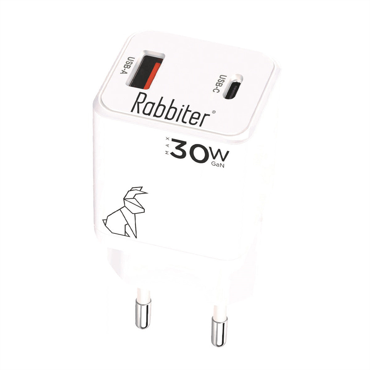 Rabbiter Power Mini Dual-Charger USB-Ladegerät 30 W – USB-C×1, USB-A×1 – PD, GaN – Weiss