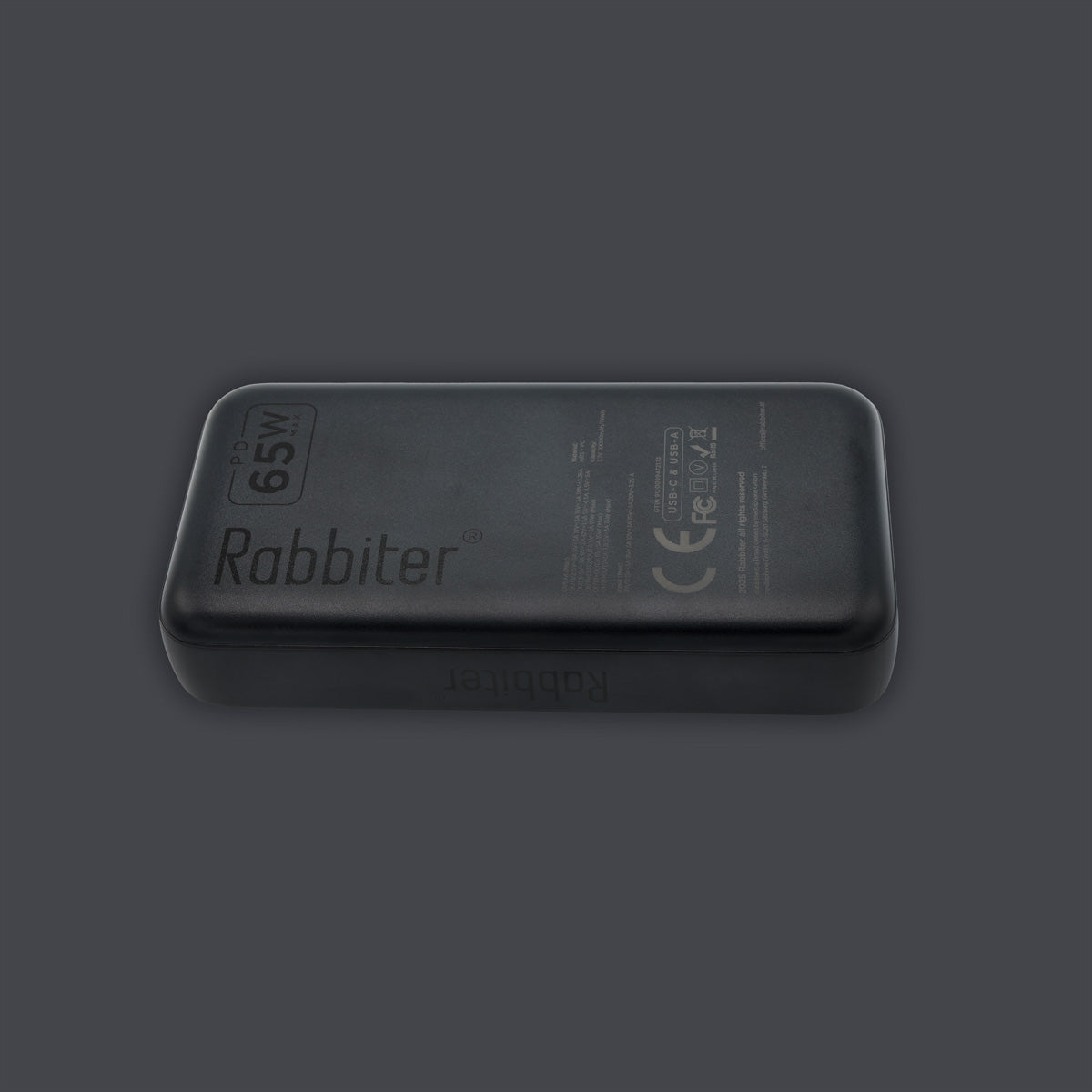 Rabbiter Power MaxCharge 20'000 Pro Powerbank 20'000 mAh – 65 W PD, 2× USB-C, 1× USB-A, schwarz