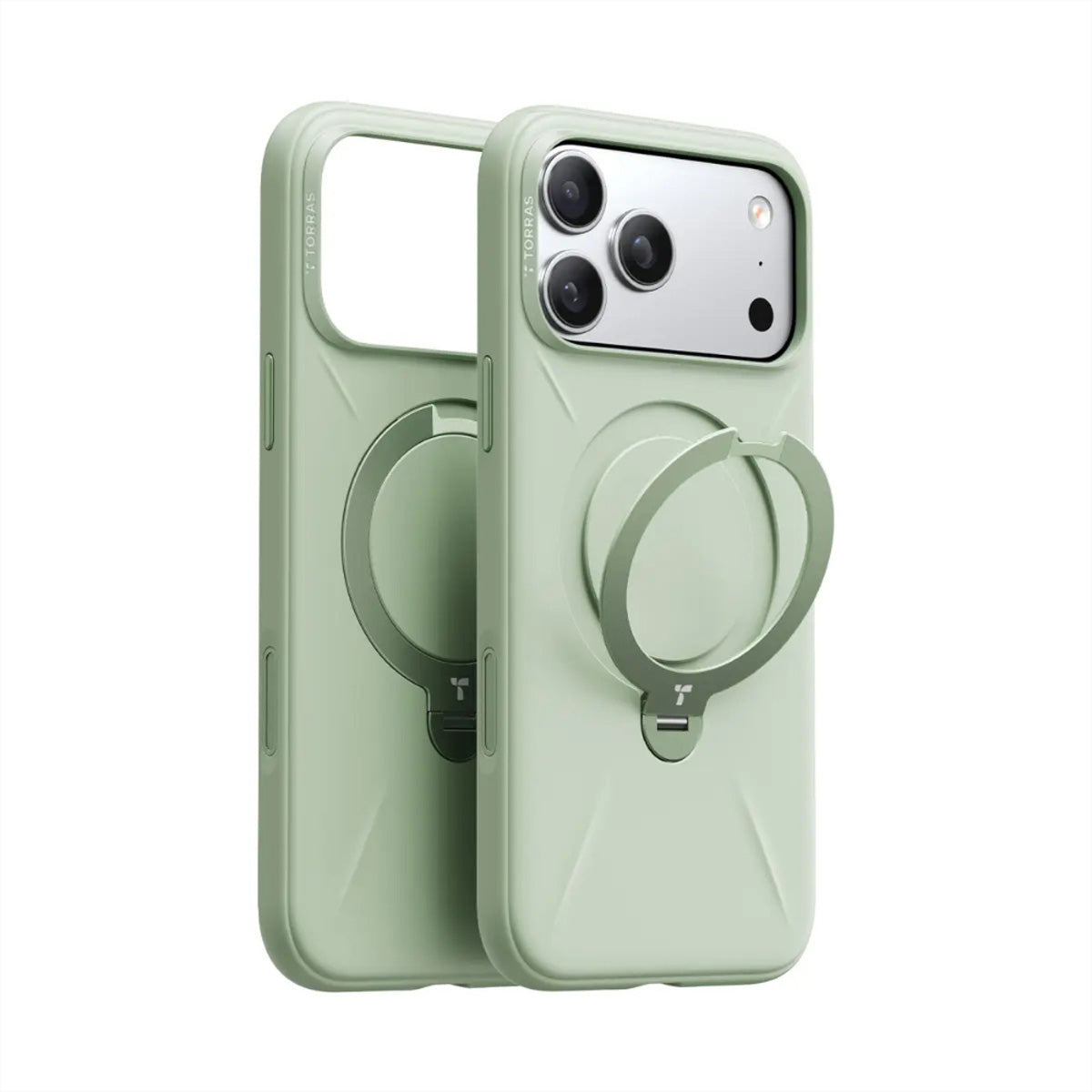 Torras Ostand Spin Softune Backcover – für Apple iPhone 17 Pro Max, MagSafe, mit Ständer, Kunststoff, Grün
