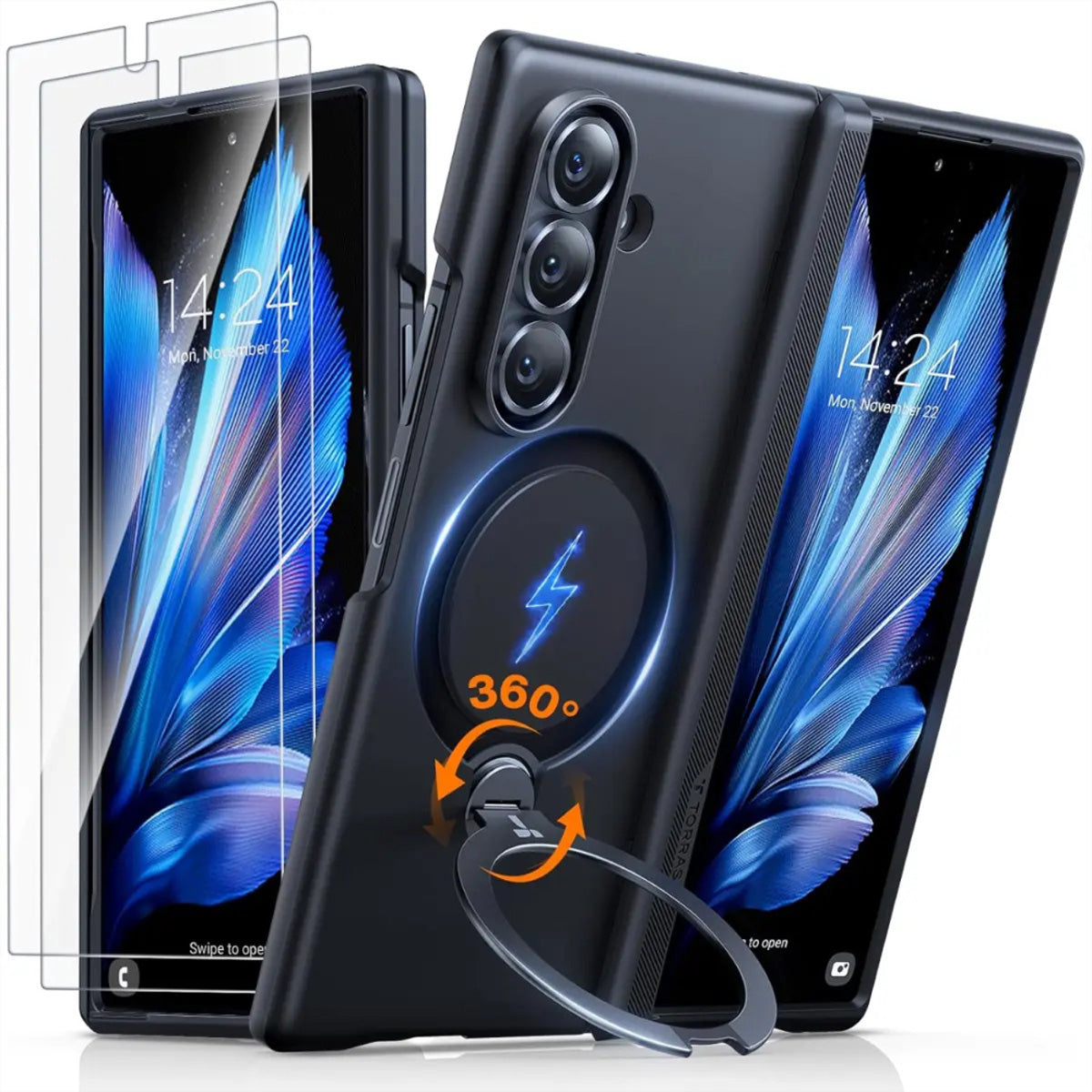 Torras Ostand Backcover – für Samsung Galaxy Z Fold7, MagSafe, mit Ständer, Kunststoff, Schwarz