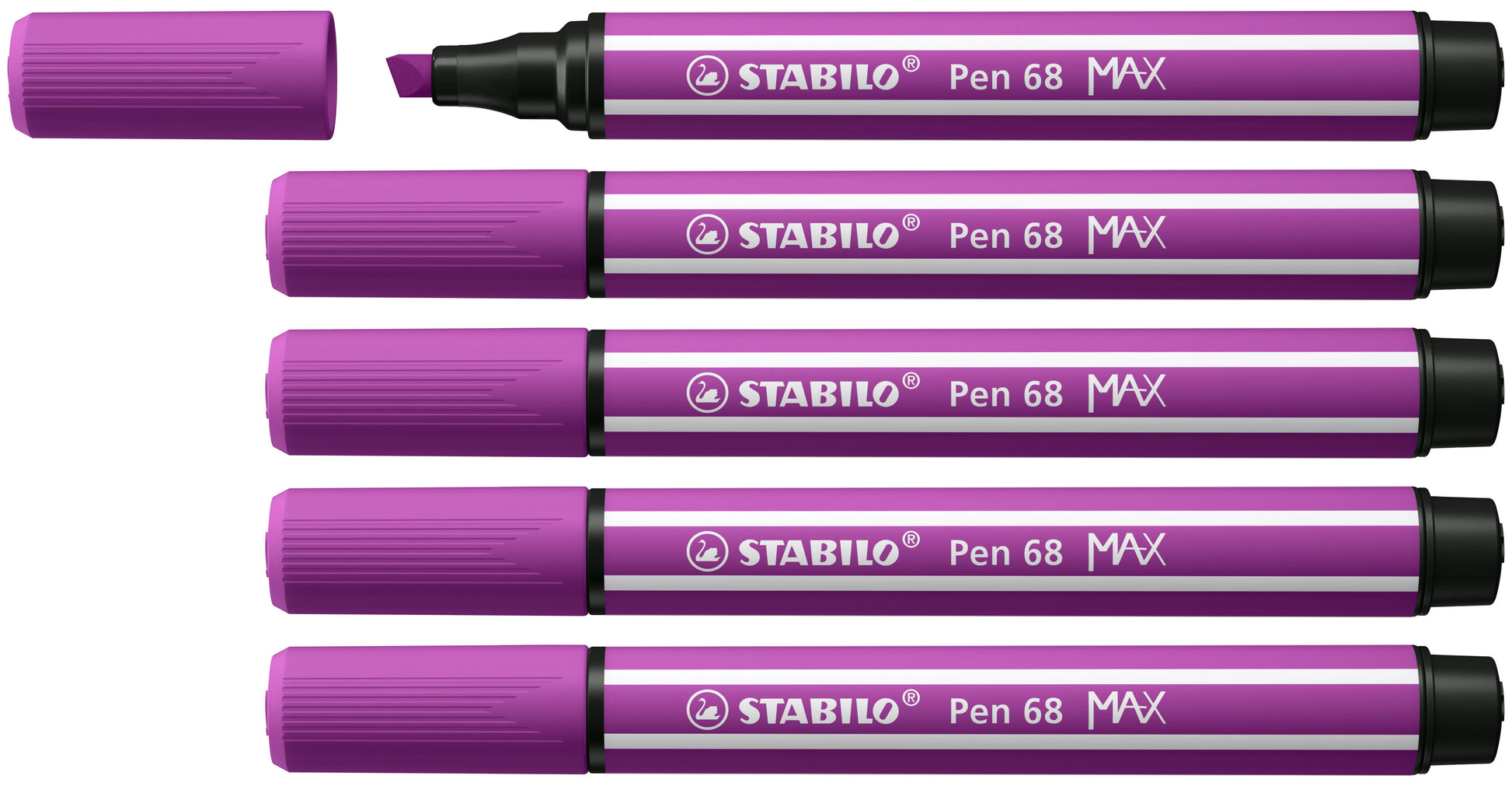 STABILO Pen 68 MAX Filzstift – Doppelspitze, Kombi (Keil/Rund), 5 mm + 1 mm, wasservermalbar, Lila, 5er Set