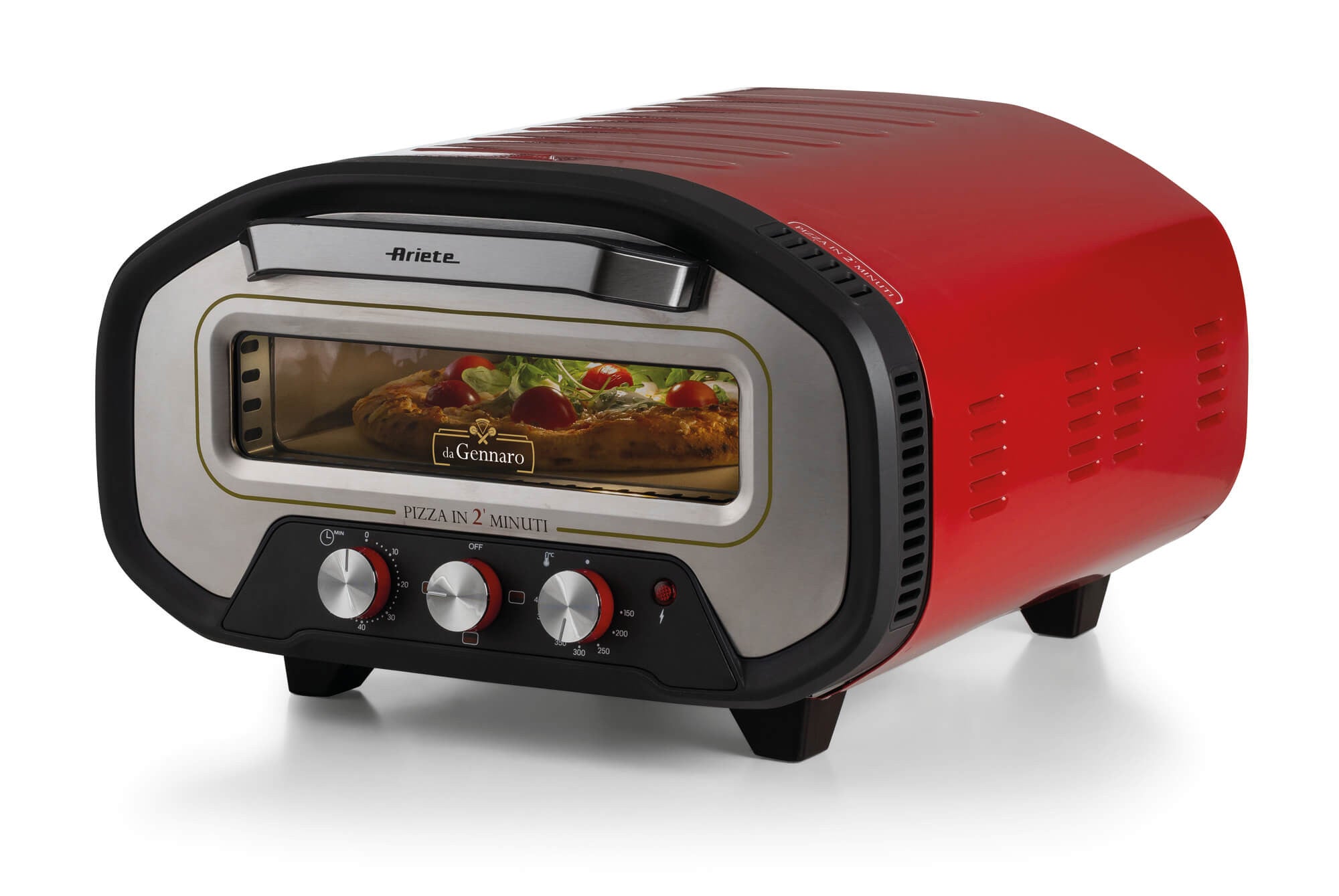 Ariete Pizzaofen ARI-3901 – 1 Pizza, 32 × 32 cm, 2200 W – rot/silber