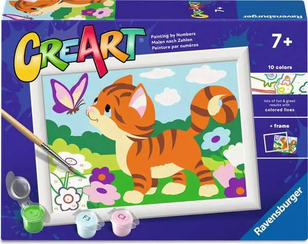 Ravensburger CreArt – Malen-nach-Zahlen-Set – Katze mit Schmetterling – 19 × 14 cm – ab 7 Jahren