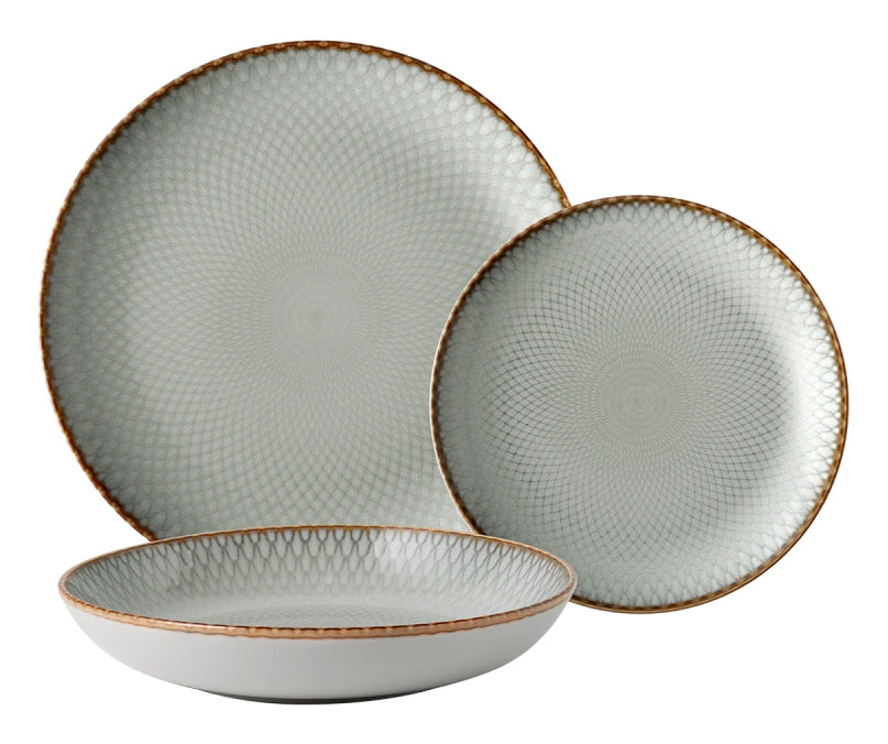 Lunasol Tellerset – 12-teiliges Set, Ø 25/23/21 cm, Steingut, Hellblau, spülmaschinenfest, mikrowellengeeignet