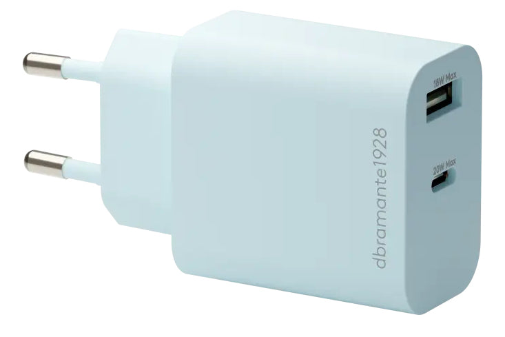 dbramante1928 CH18EUBL7205 USB-Ladegerät 28 W – USB-C×1, USB-A×1 – Schnellladung – EU-Stecker (Typ C) – Blau