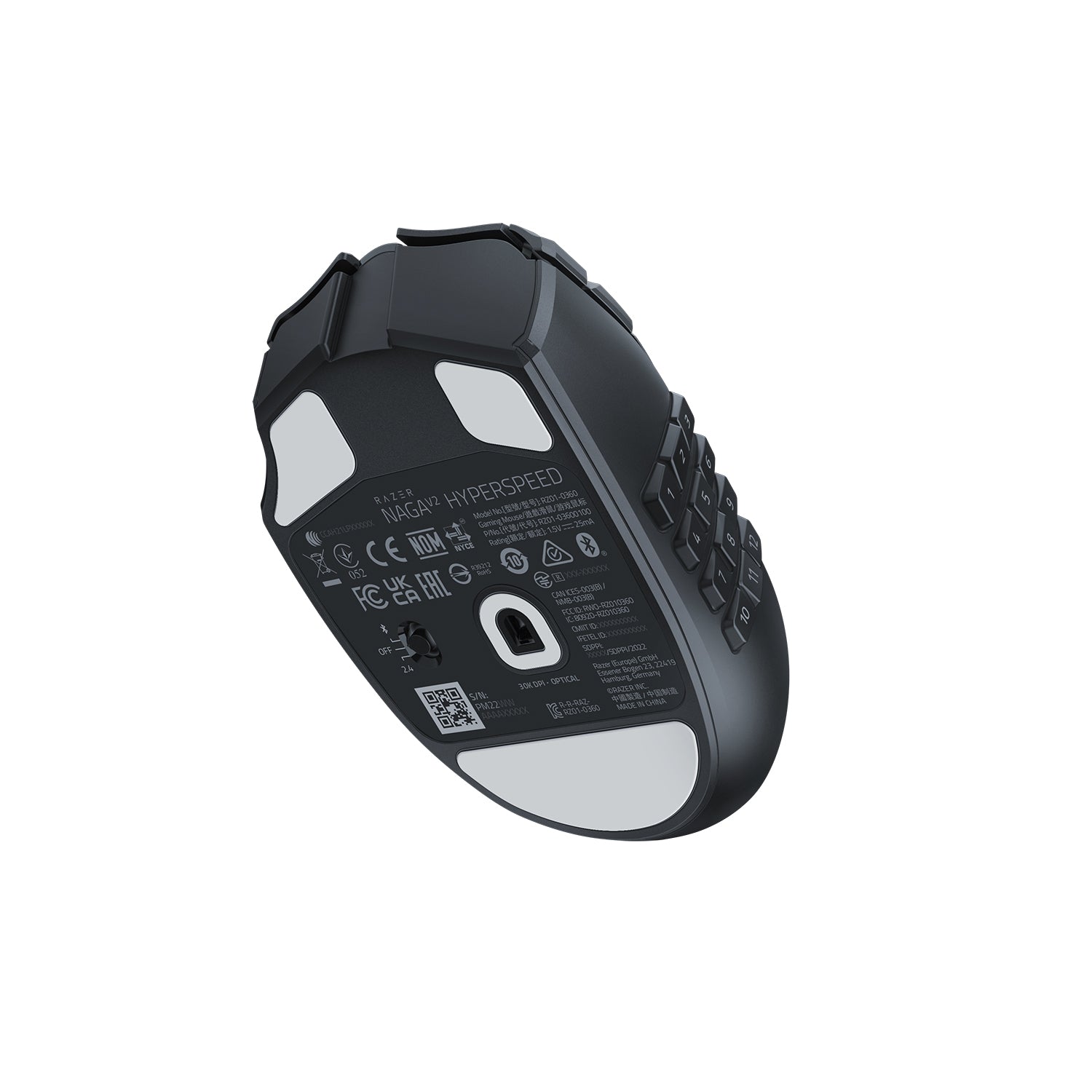 Razer Naga V2 HyperSpeed Gaming-Maus – kabellos, 21 Tasten, für Rechtshänder, integrierter Speicher, schwarz