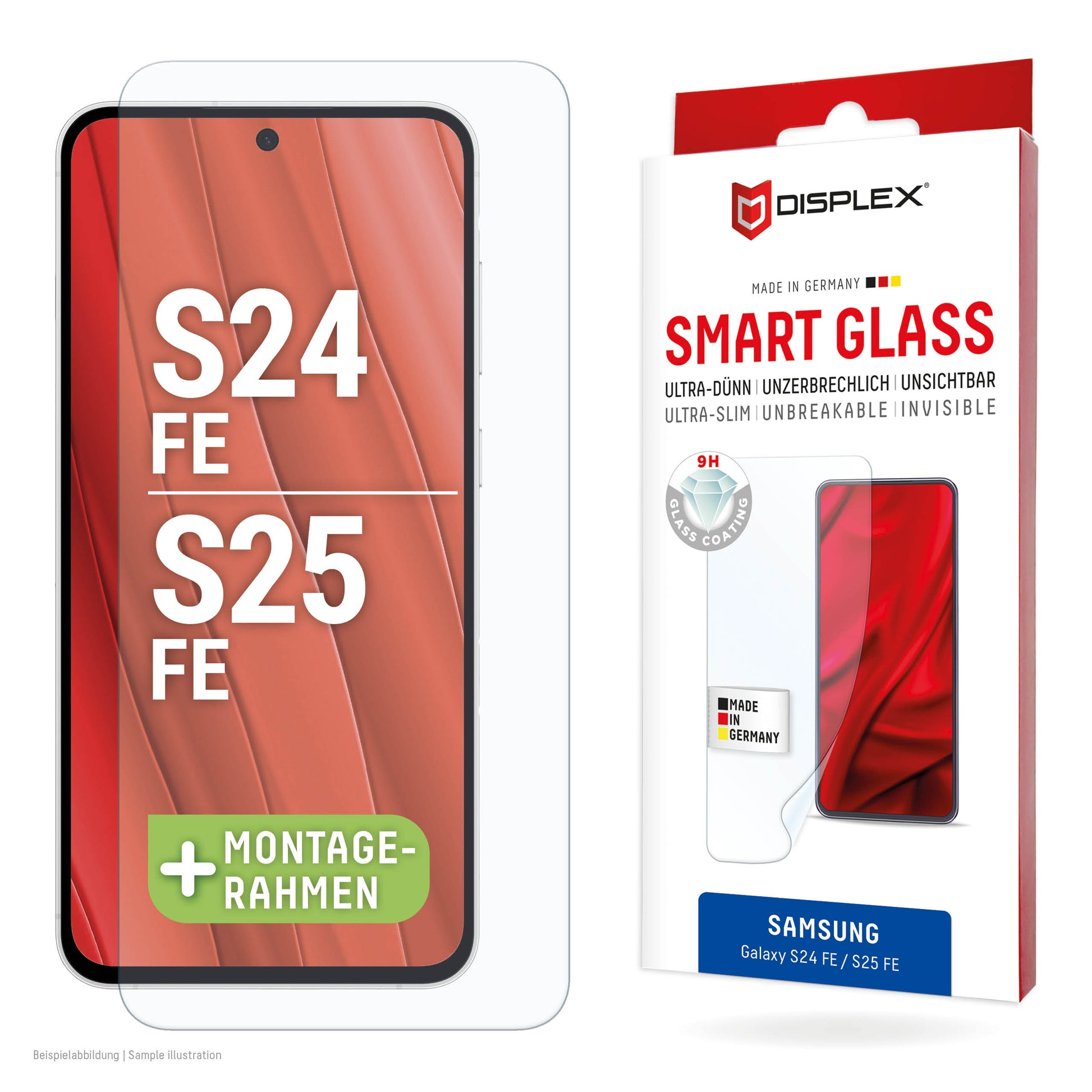 E.V.I. Displayschutz (Hybrid-Glas), 9H – für Galaxy S25 FE/S24 FE – mit Applikator