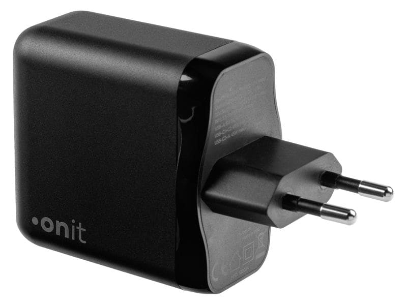 ONIT F02801 USB-Ladegerät 65 W – USB-C×2, USB-A×1 – PD 3.0, PPS, QC 3.0 – GaN, EU-Stecker (Typ C) – Schwarz