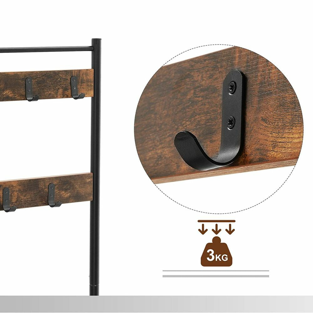 Vasagle Garderobe mit Schuhregal – 8 Haken, Stahl/Spanplatte, Schwarz/Braun, 70 × 32 × 175 cm