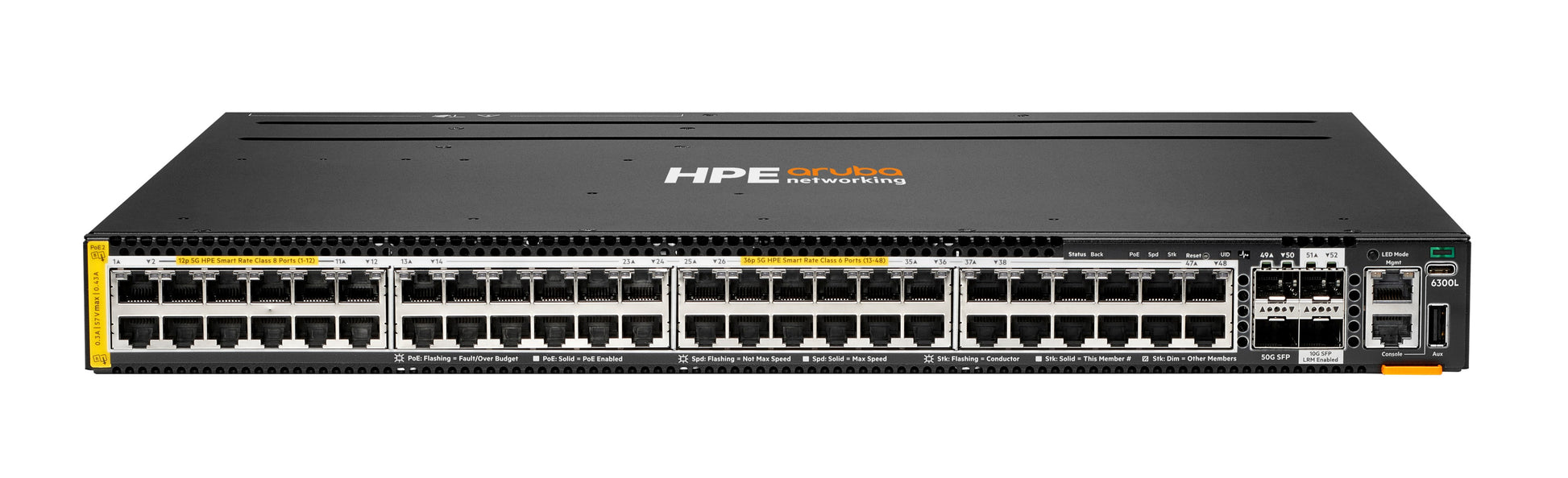 HPE Aruba ANW 6300L 48SR5 – Managed Switch – 48×100M/1G/2.5G/5G, 2×SFP56 50G, 2×SFP+ 1G/10G, L2