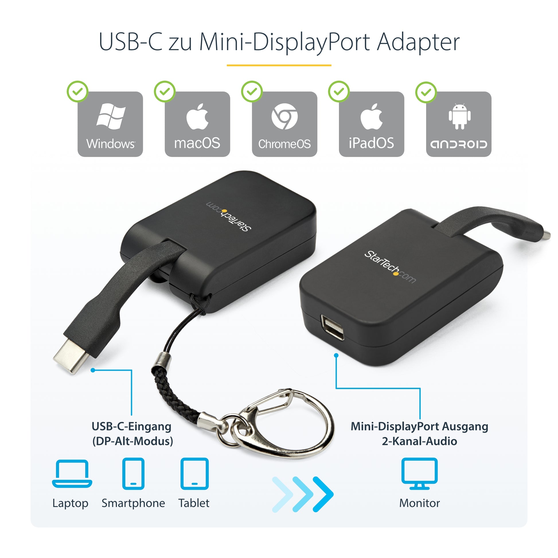 StarTech.com USB-C zu Mini DisplayPort Adapter – 8K (7680 × 4320) @ 60 Hz, DisplayPort 1.4, HDR – Schwarz