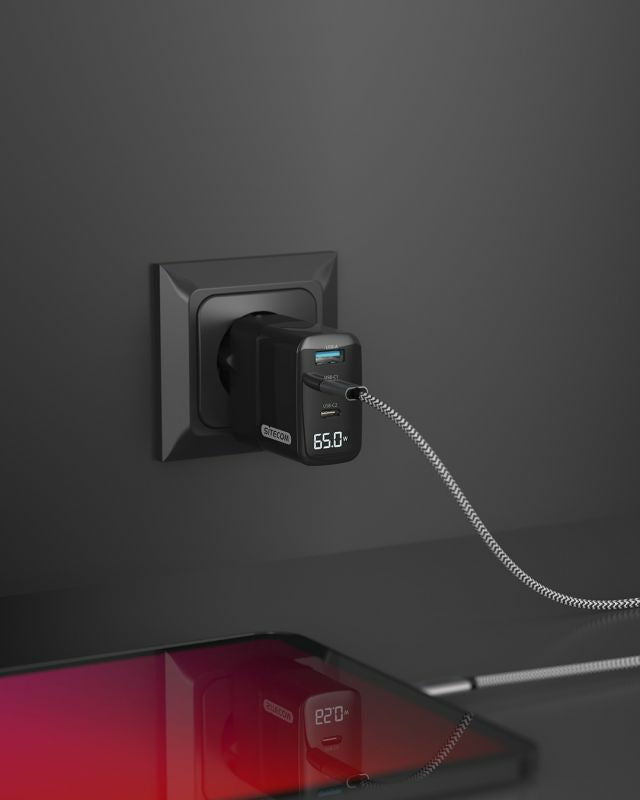 Sitecom CH-1002 USB-Ladegerät 65 W – USB-C×2, USB-A×1 – PD, GaN – EU-Stecker (Typ C) – Schwarz