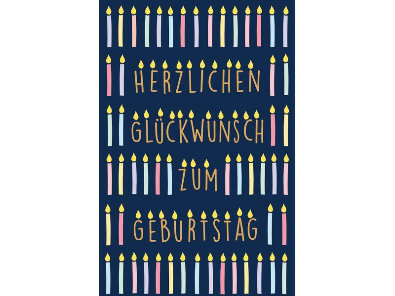 ABC Geburtstagskarte – B6, mit Couvert, Bunte Kerzen, dunkelblau – 1 Stk