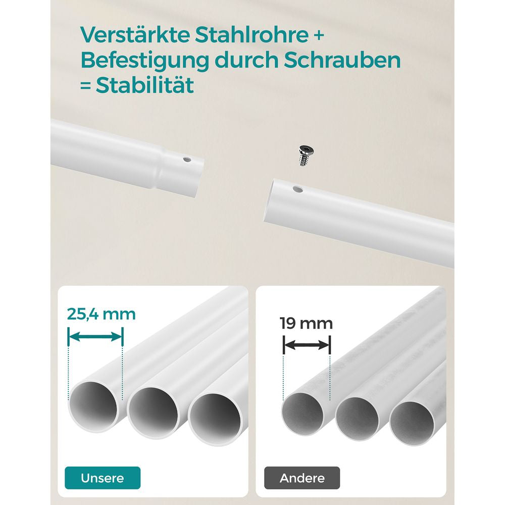 Songmics Garderobenständer – mit Rollen, Stahl, Weiss, 103,5 × 53 × 155 cm