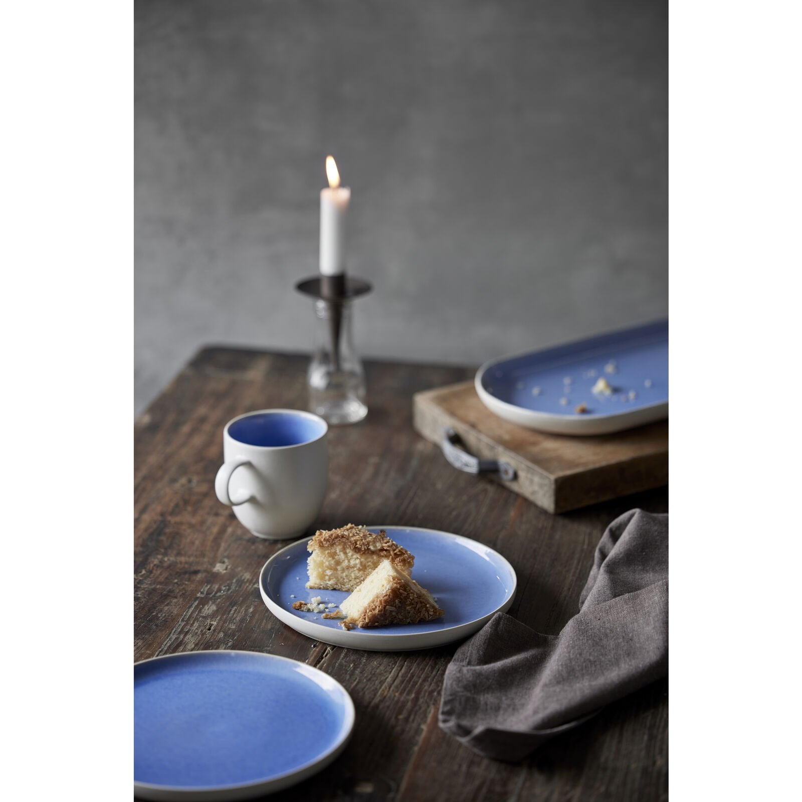 Studio Round Frühstücks- & Dessertteller North – Ø 21 cm, Steinzeug, Eisblau/Weiss, spülmaschinenfest