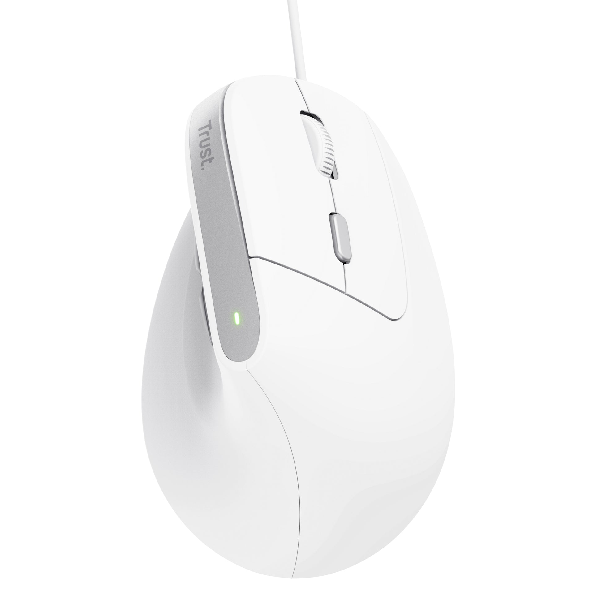 Trust Bayo II Ergonomische Maus – kabelgebunden, für Rechtshänder, Daumentaste, aus recyceltem Material, weiss