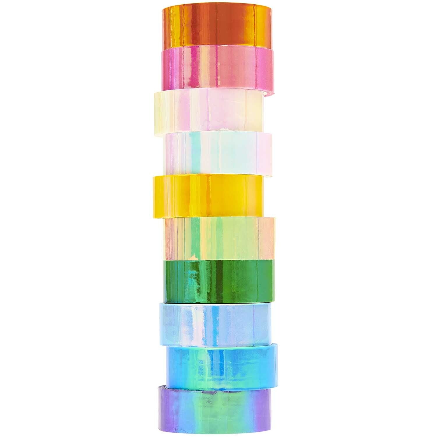 Rico Design Washi Tape Spiegel Regenbogen – 15 mm × 5 m, mehrfarbig, holografisch – 10 Rollen, Papier