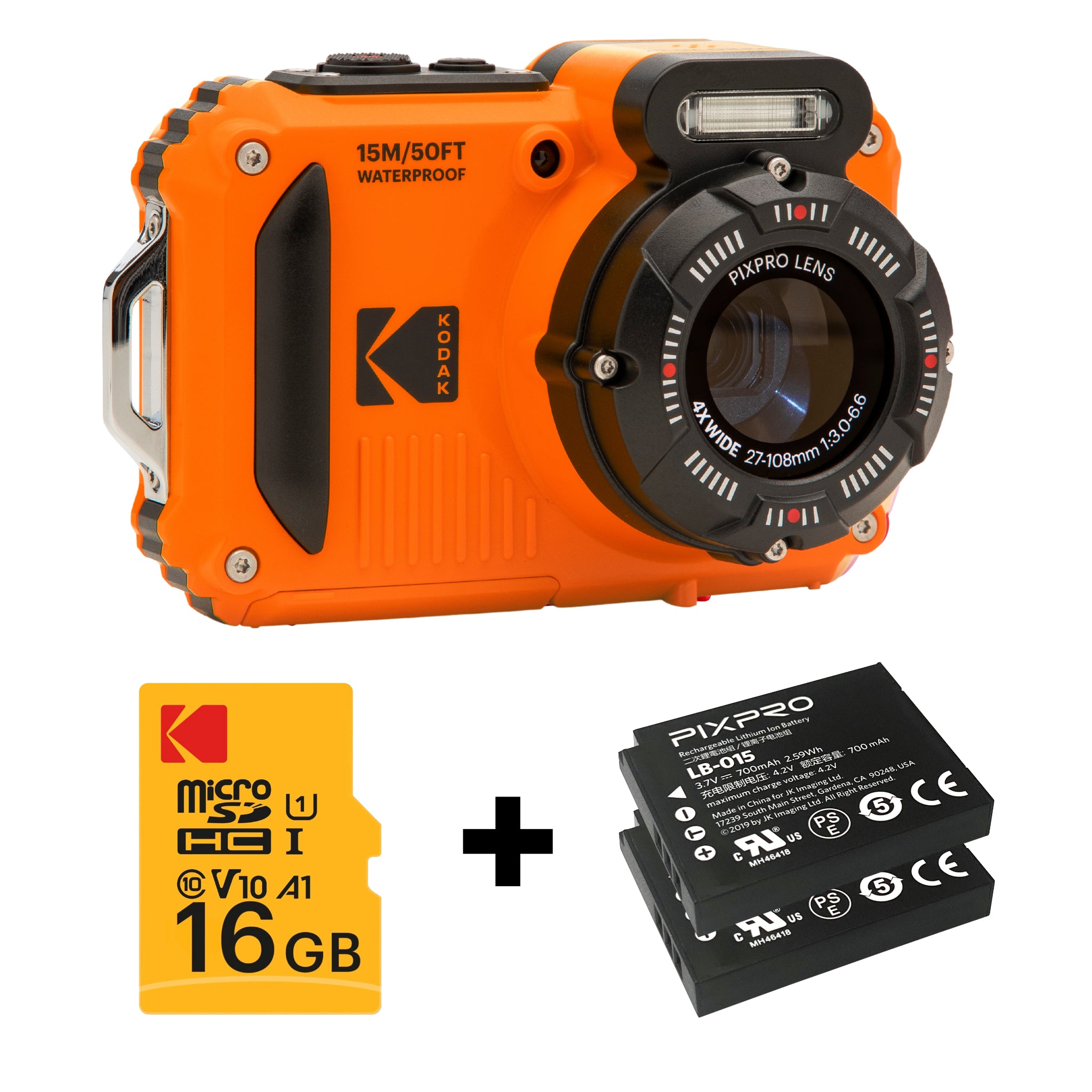 Kodak WPZ2 – Outdoor-Kompaktkamera, 16,4 MP 1/2,3", 1080p, 4× opt. Zoom, Orange