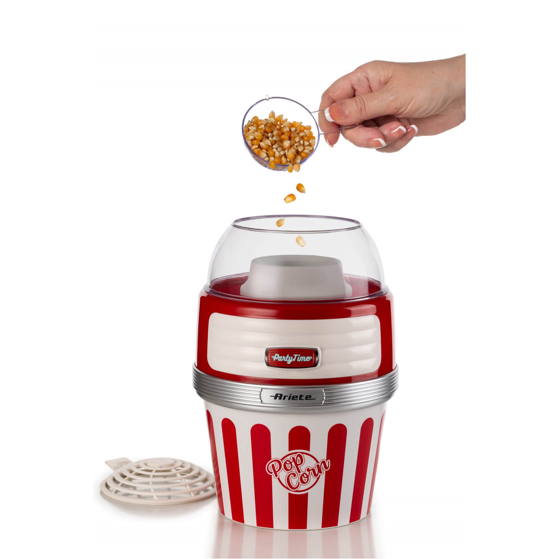 Ariete Popcorn Maschine ARI-2957-RD – 60 g, 1 100 W – rot/transparent/weiss