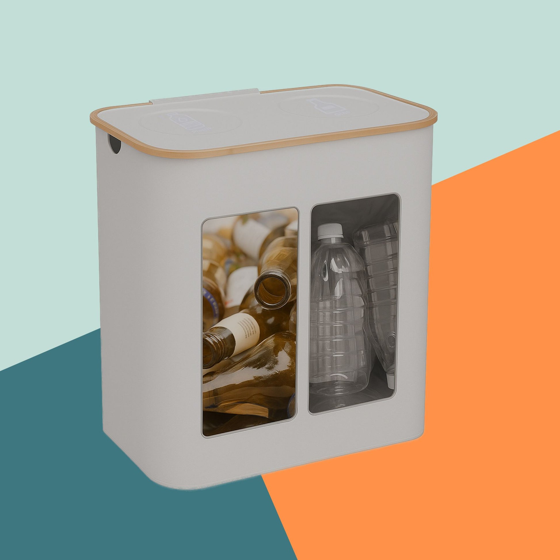 Relaxdays Recyclingbox – 170 l – Textil (Polyester), rechteckig – Beige – 2-fach, mit Innenkübel