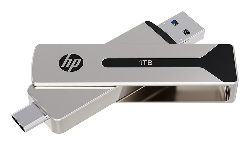 PNY 911 Pro – 512 GB USB-Stick, USB-C/USB-A 3.2 Gen 2, 1 000/900 MB/s, Drehring, Silber