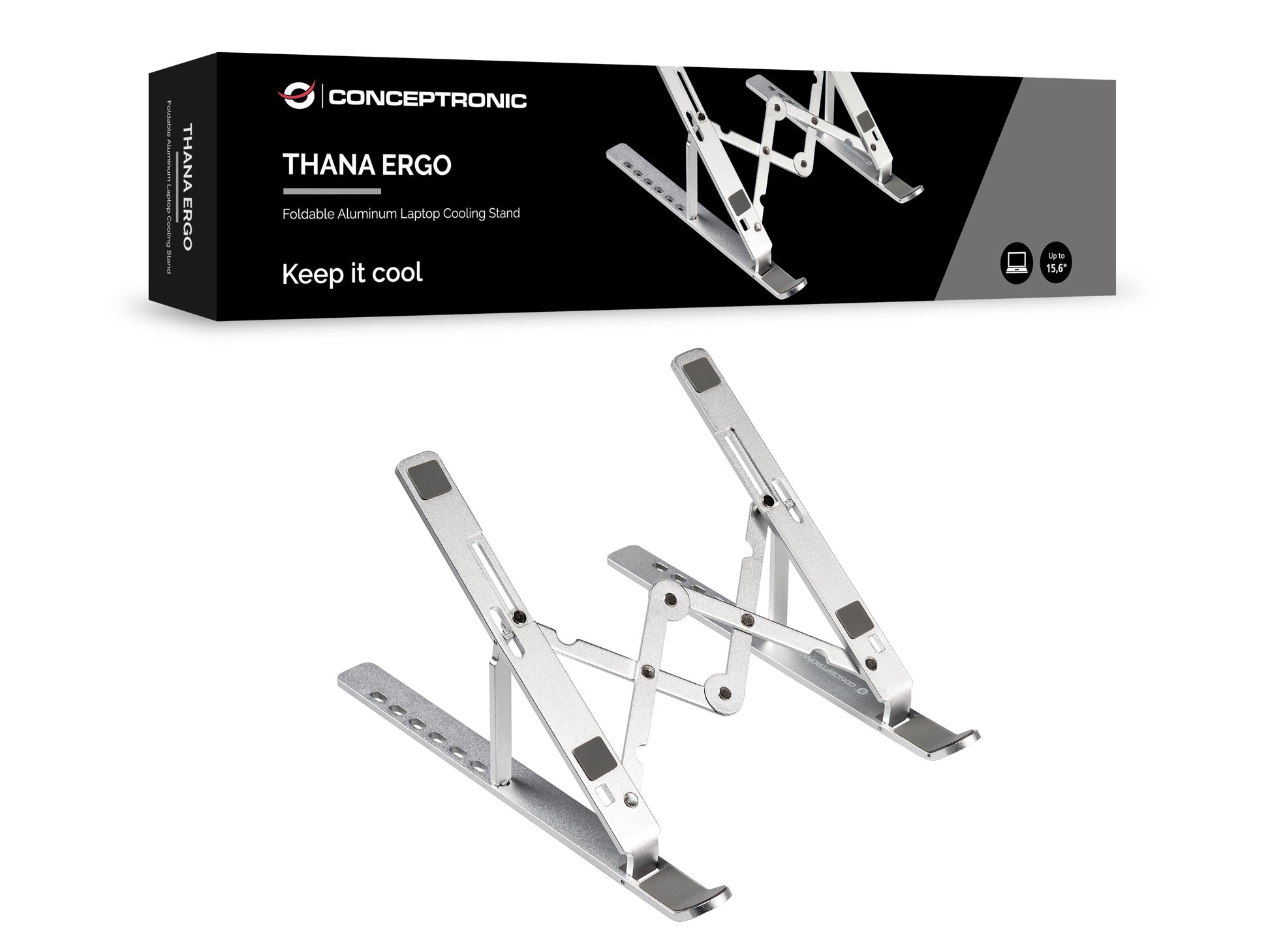 Conceptronic Laptop-Ständer – für Notebooks bis 15,6", faltbar, bis 20 kg Traglast – Silber