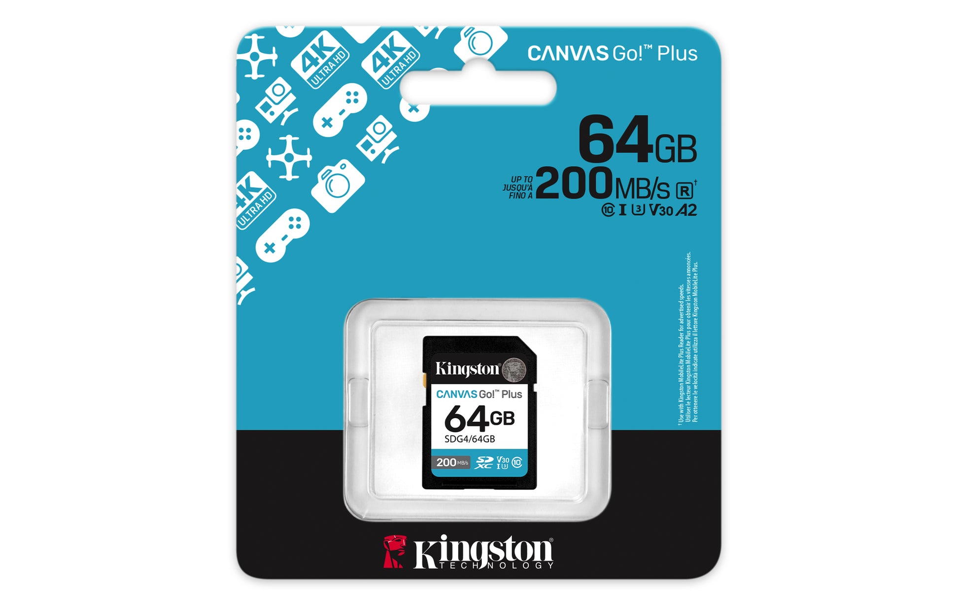 Kingston Technology Kingston Canvas Go Plus SDXC 64 GB – UHS-I, Klasse 10, U3, V30, 200/100 MB/s