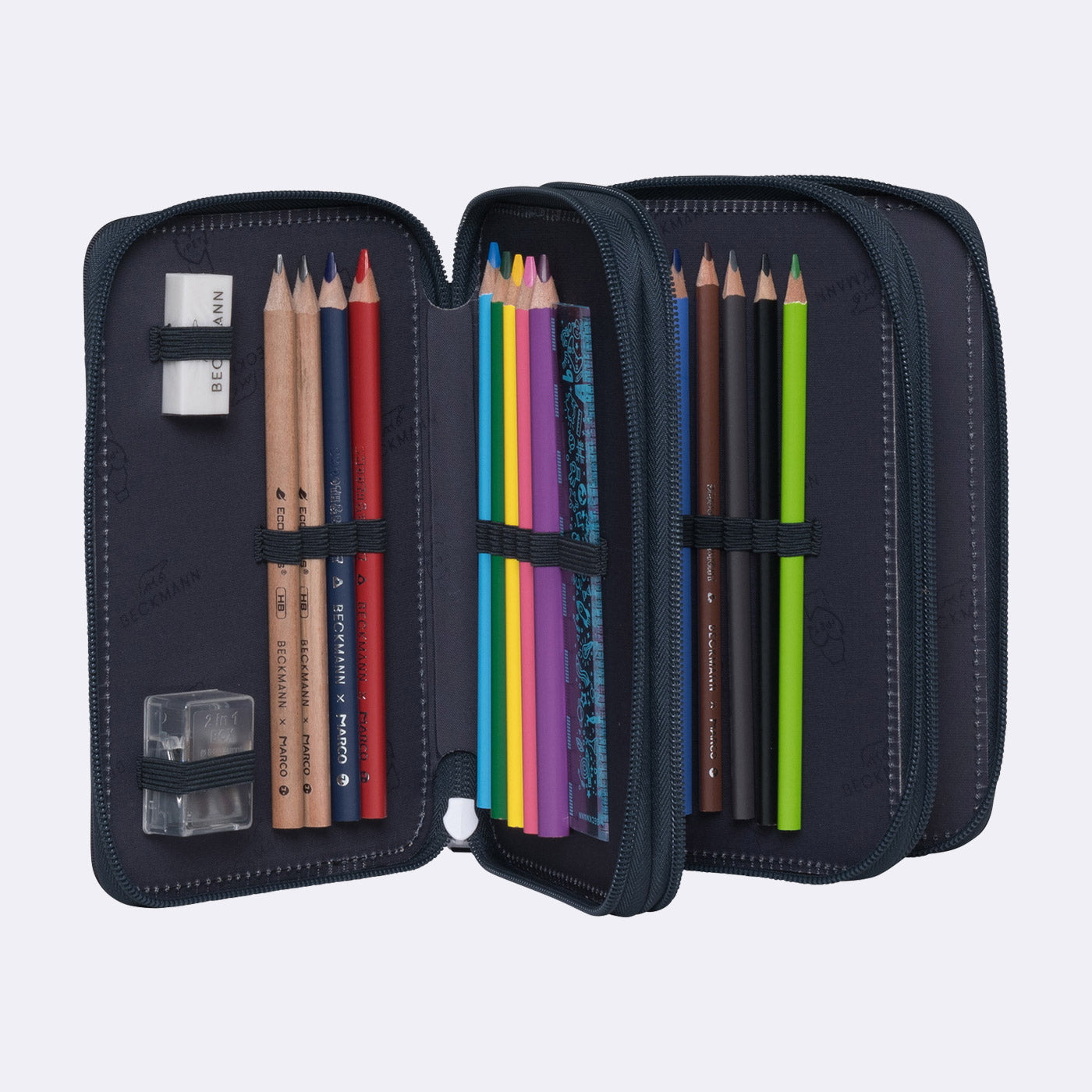 Beckmann Classic Etui Triple, gefüllt – Tech Rex – Kunststoff – 13 × 20,5 × 7 cm