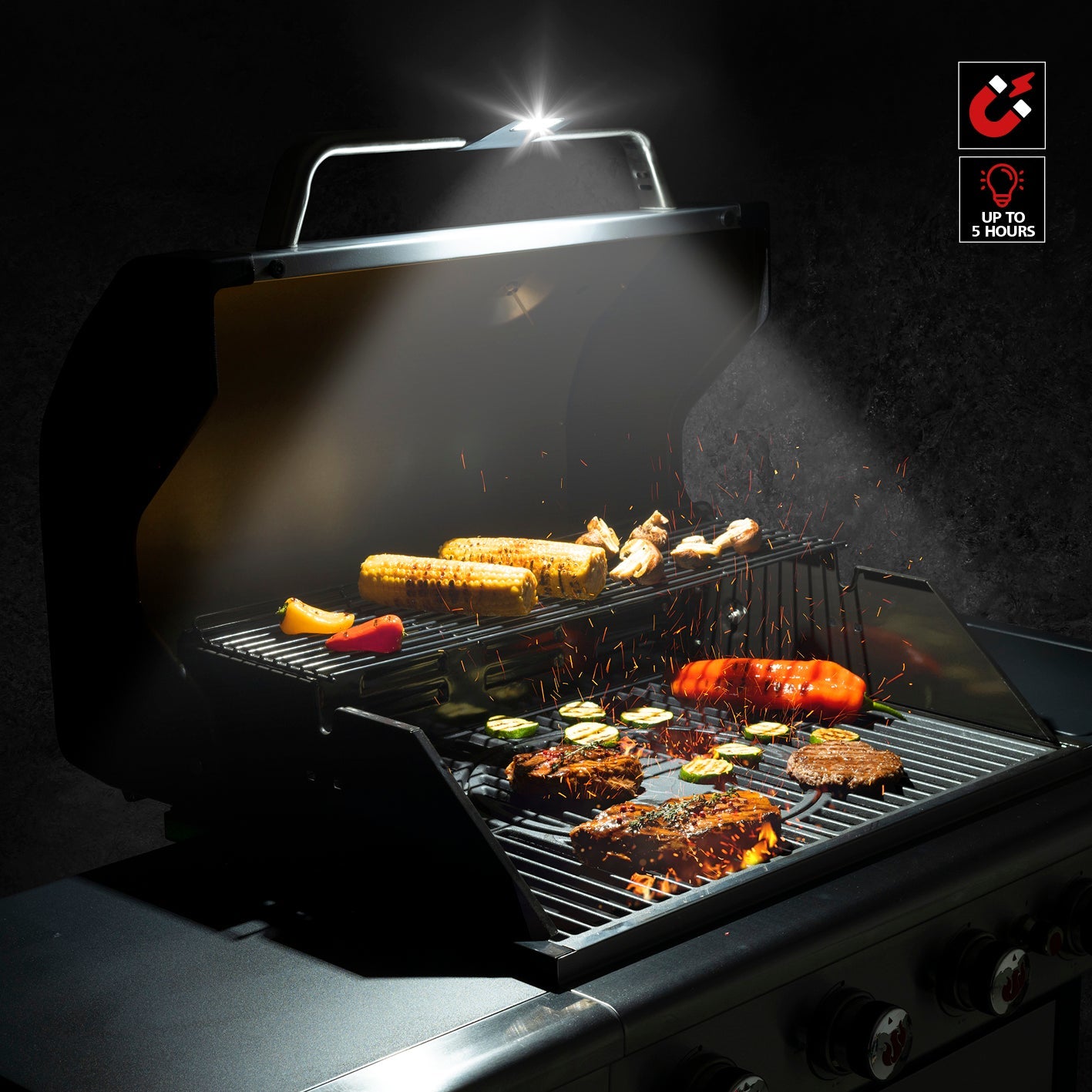 LANDMANN Grillleuchte – 20,0 × 7,5 × 3,0 cm, für Grill, ABS, Schwarz
