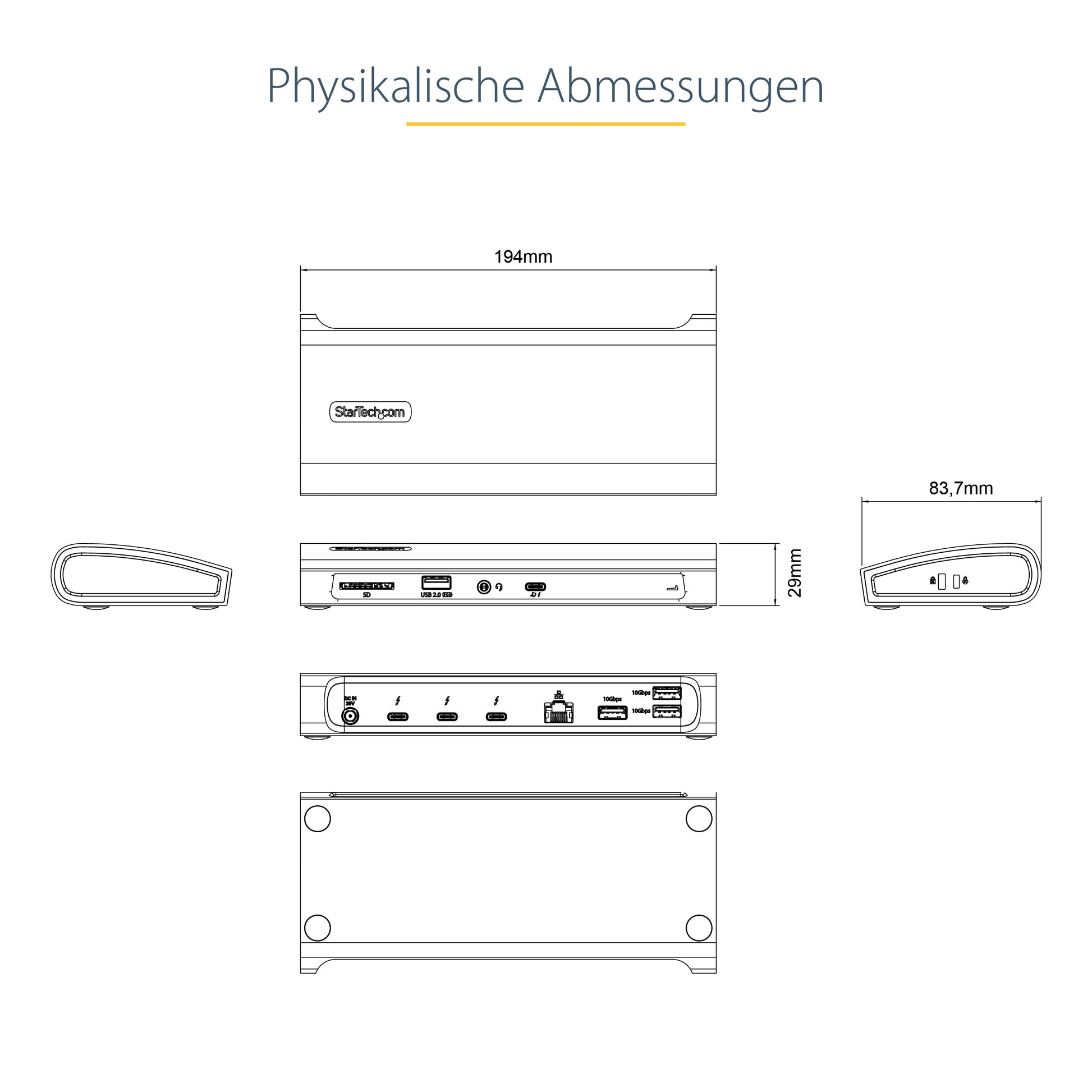 StarTech.com Dockingstation – Thunderbolt 4, 4× USB-A, 96 W PD, GbE, SD/microSD, 3,5 mm Audio, für Windows/Mac