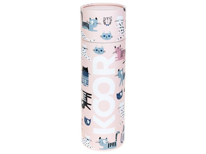 KOOR Sweet Cats Isolierflasche 500 ml – Doppelwandig 12 h Heiss / 24 h Kalt, Edelstahl, Schraubdeckel