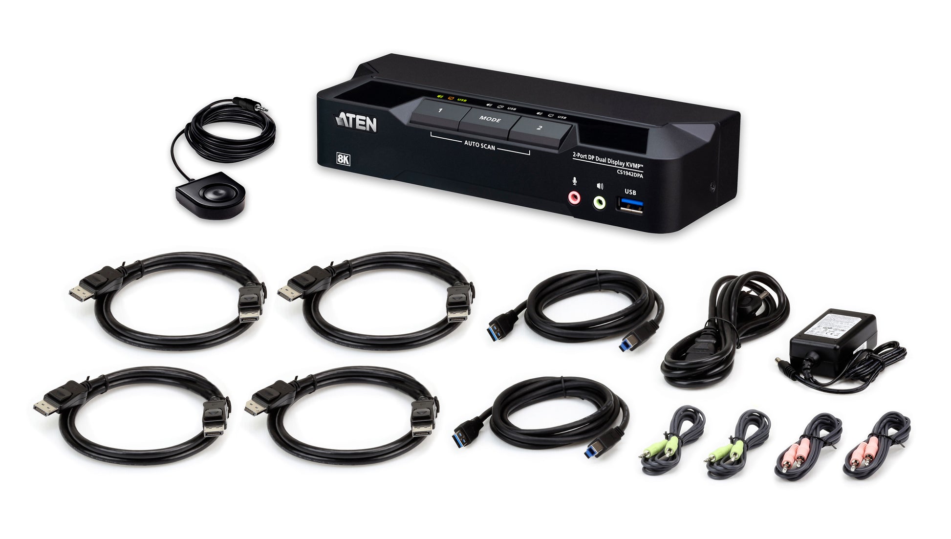 ATEN CS1942DPA – KVM-Switch – 2-Port, Dual-Display (2×DP), 8K/60 Hz, USB 3.1 Gen1 (5 Gbit/s)