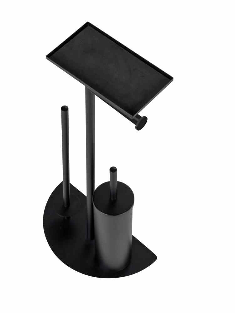 Wenko – WC-Bürstenset – Stahl, Schwarz, mit Papierhalter, H 72 cm, Ø 7,5 cm