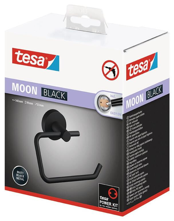 TESA MOON BLACK – Toilettenpapierhalter – Stahl matt, schwarz, wandmontiert, klebend, 14 × 5,3 × 9,9 cm