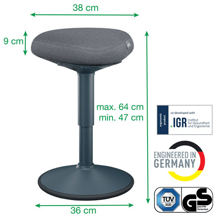 Leitz Hocker Ergo Active – Sitzhöhe 46 cm, 110 kg, Dunkelgrau