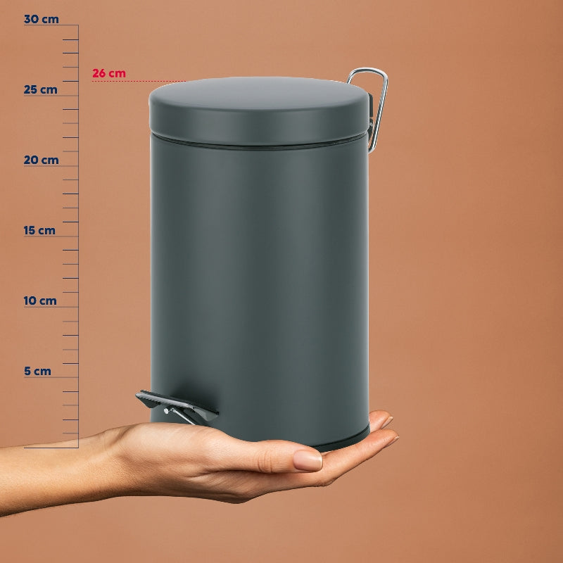 Kela Tisch-Abfallbehälter Monaco – 3 l – mit Deckel – Metall, dunkelgrau – Ø 170 × H 260 mm