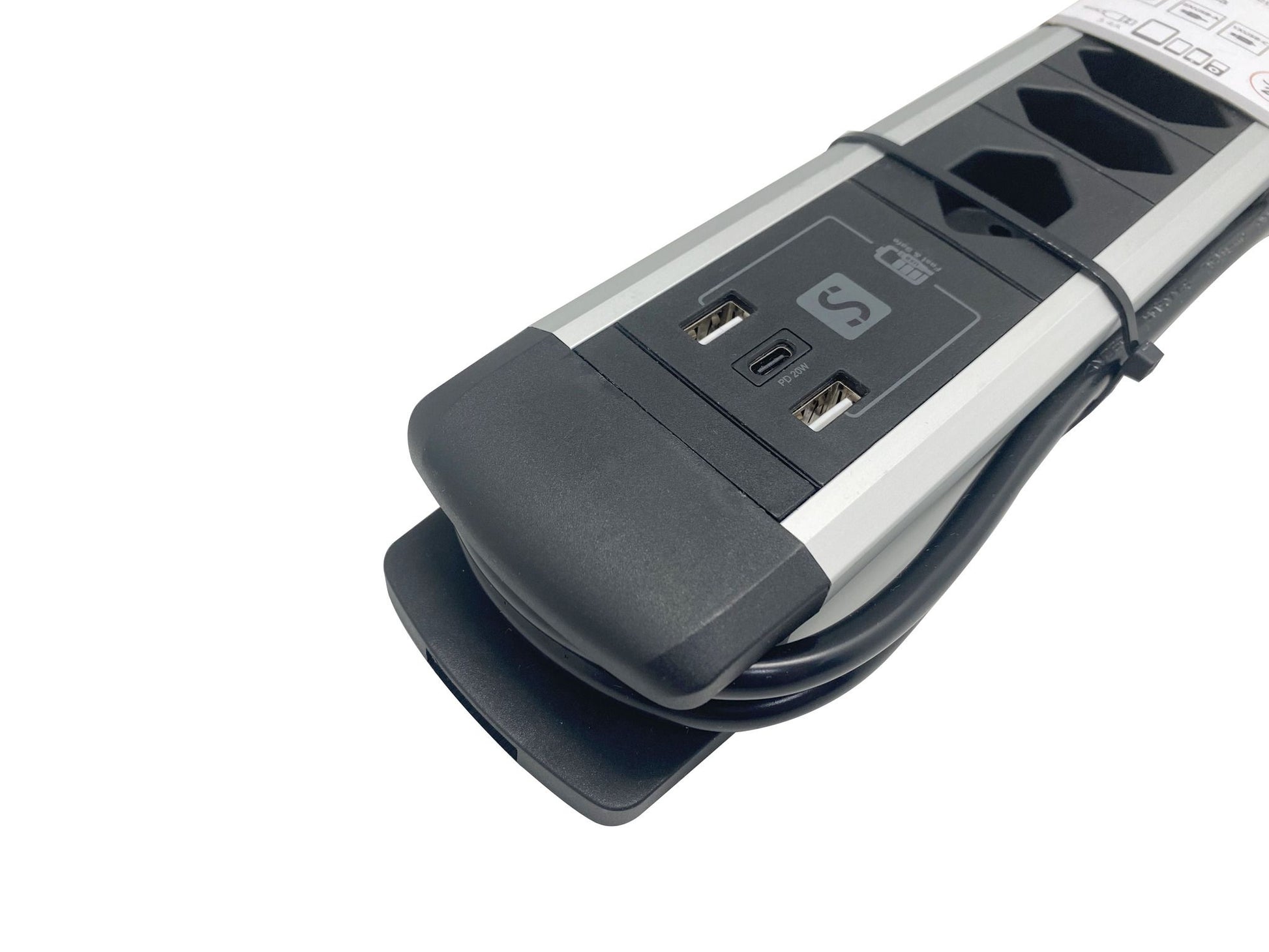 M. Schönenberger Tischsteckdosenleiste, 8×T13, 1×USB-C PD 20 W + 2×USB-A, 2 m, Aluminium, mit Schalter – Schwarz